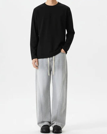 Men's Crew Neck Long-Sleeve Slit T-Shirt